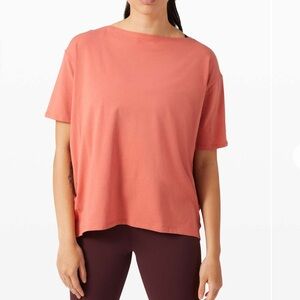 Lululemon back in action short sleeve, Pima cotton, rustic coral size 6